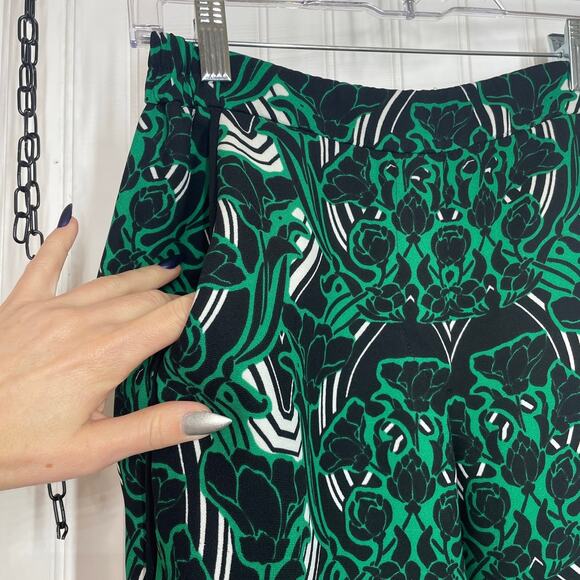 J. Crew Retro Floral Tuxedo Pants Green & Black Pull on High Waist Size 4 - Picture 5 of 9